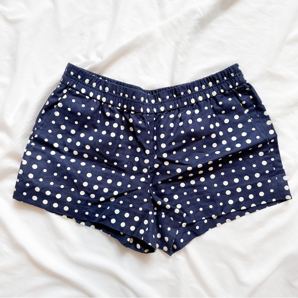 J.Crew Navy Polka Dot Pull On Boardwalk Shorts Elastic Waistband Spring Summer